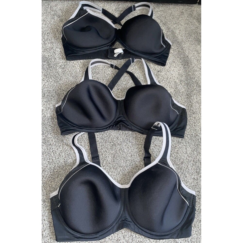Lot of 3 Wacoal Sport Bra 40DD 853302 Lindsey Underwire Black White Trim
